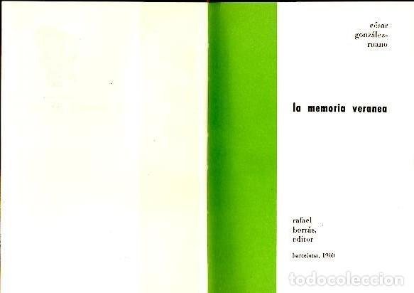 Libros: LA MEMORIA VERANEA. - GONZALEZ RUANO, C&eacute;sar. - Foto 1