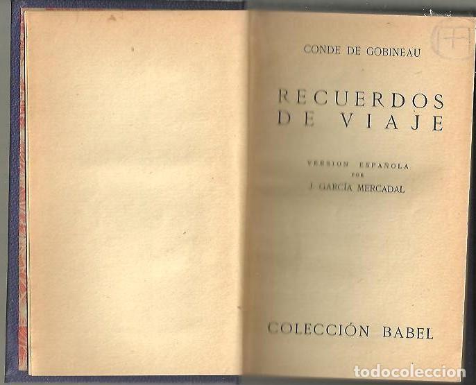 Libros: RECUERDOS DE VIAJE. - GOBINEAU, Conde de. - Foto 1
