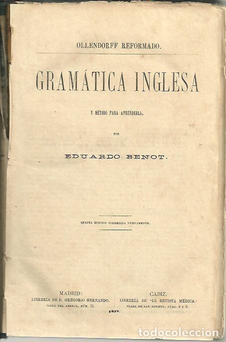 Libros: GRAMATICA INGLESA Y METODO PARA APRENDERLA. - BENOT, Eduardo. - Foto 1