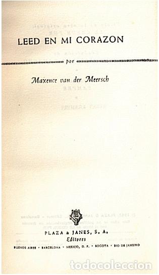 Libros: LEED EN MI CORAZON. - VAN DER MEERSCH, Maxence. - Foto 1