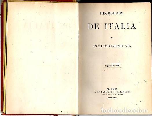Libros: RECUERDOS DE ITALIA. - CASTELAR, Emilio. - Foto 1