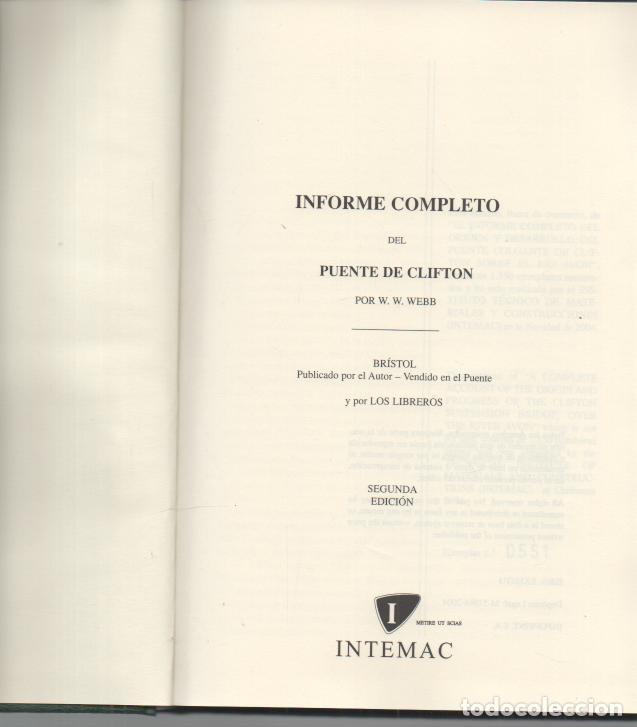 Libri di seconda mano: INFORME COMPLETO DEL PUENTE DE CLIFTON. - WEBB, W. W.