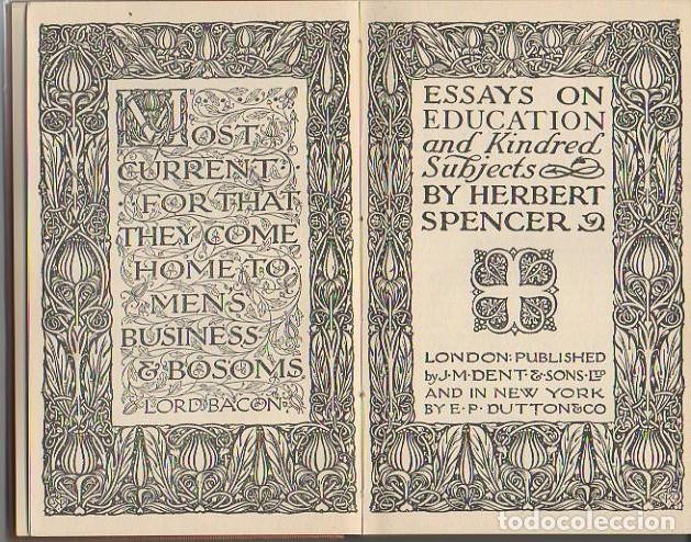 Libros: ESSAYS ON EDUCATION AND KINDRED SUBJECTS. - SPENCER, Herbert. - Foto 1