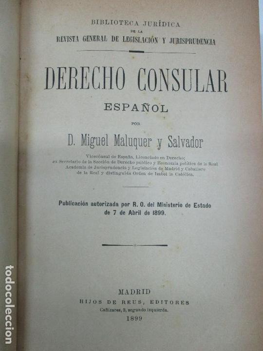 Libros: DERECHO CONSULAR ESPA&Ntilde;OL. - MALUQUER Y SALVADOR, Miguel. - Foto 1