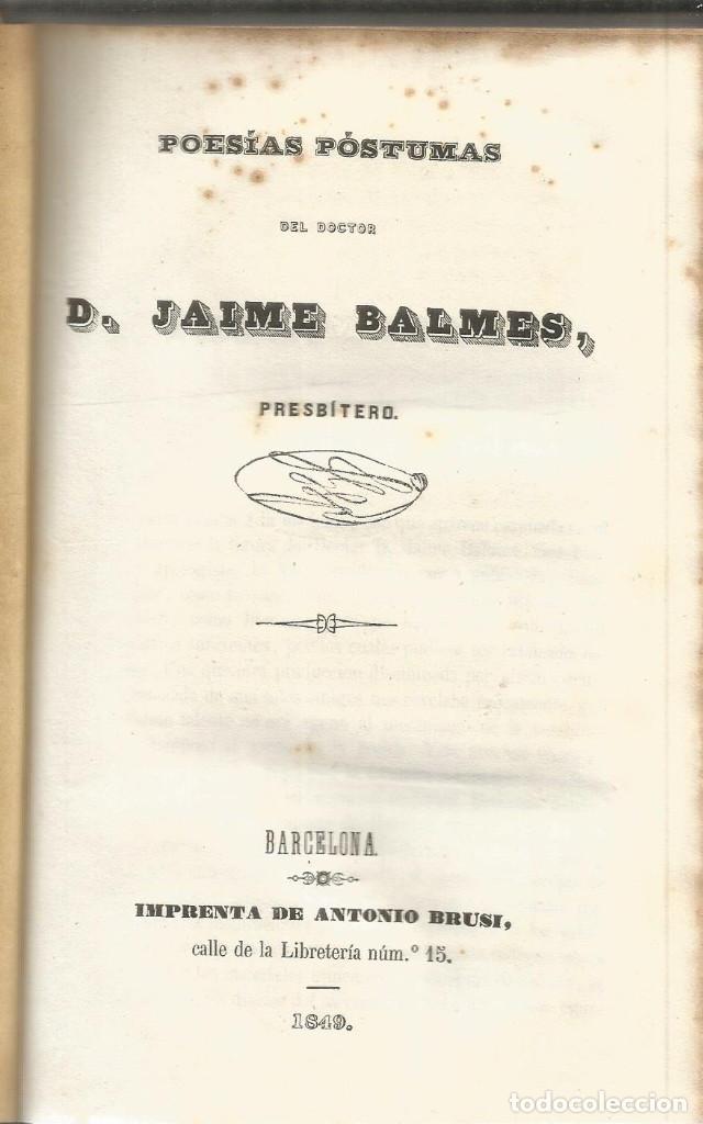 Libros: Poesias postumas - BALMES, JAIME - Foto 2
