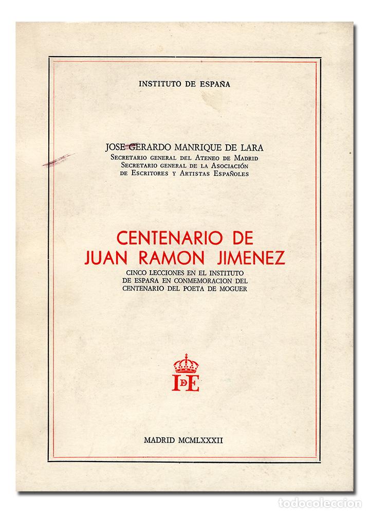 Libros: MANRIQUE DE LARA (Jos&eacute; G.).&ndash; Centenario de Juan Ram&oacute;n Jim&eacute;nez. 1982 - Foto 1