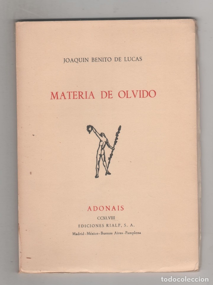 Libros: Materia de olvido. - BENITO DE LUCAS, Joaqu&iacute;n: - Foto 1