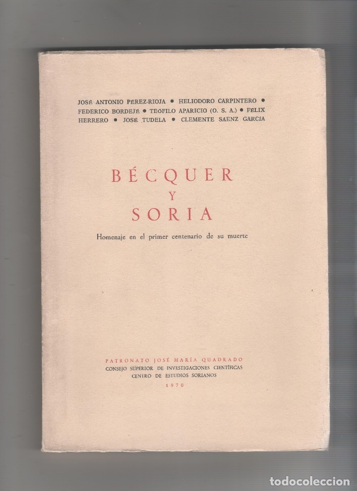 Libros: B&eacute;cquer y Soria. Homenaje en el primer centenario de su muerte. - VV.AA.: - Foto 1