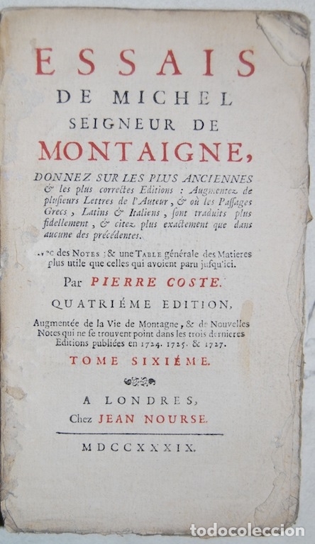 Libros: ESSAIS. Tome sixieme - MONTAIGE, Michel de - Foto 1