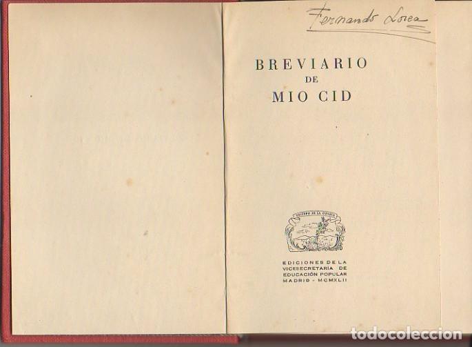 Libros: BREVIARIO DE MIO CID. - ANONIMO. - Foto 1