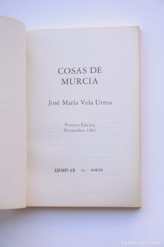 Libros: Cosas de Murcia - VELA URREA, Jos&eacute; Mar&iacute;a - Foto 2