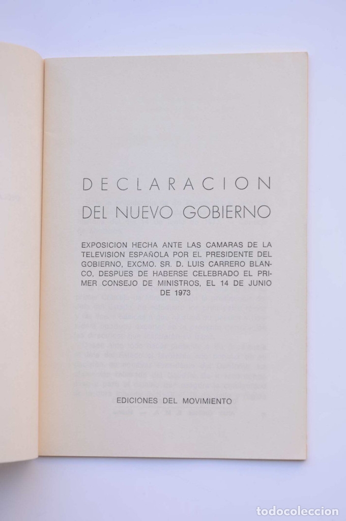Libros: Declaraci&oacute;n del Nuevo Gobierno - CARRERO BLANCO, Luis - Foto 2