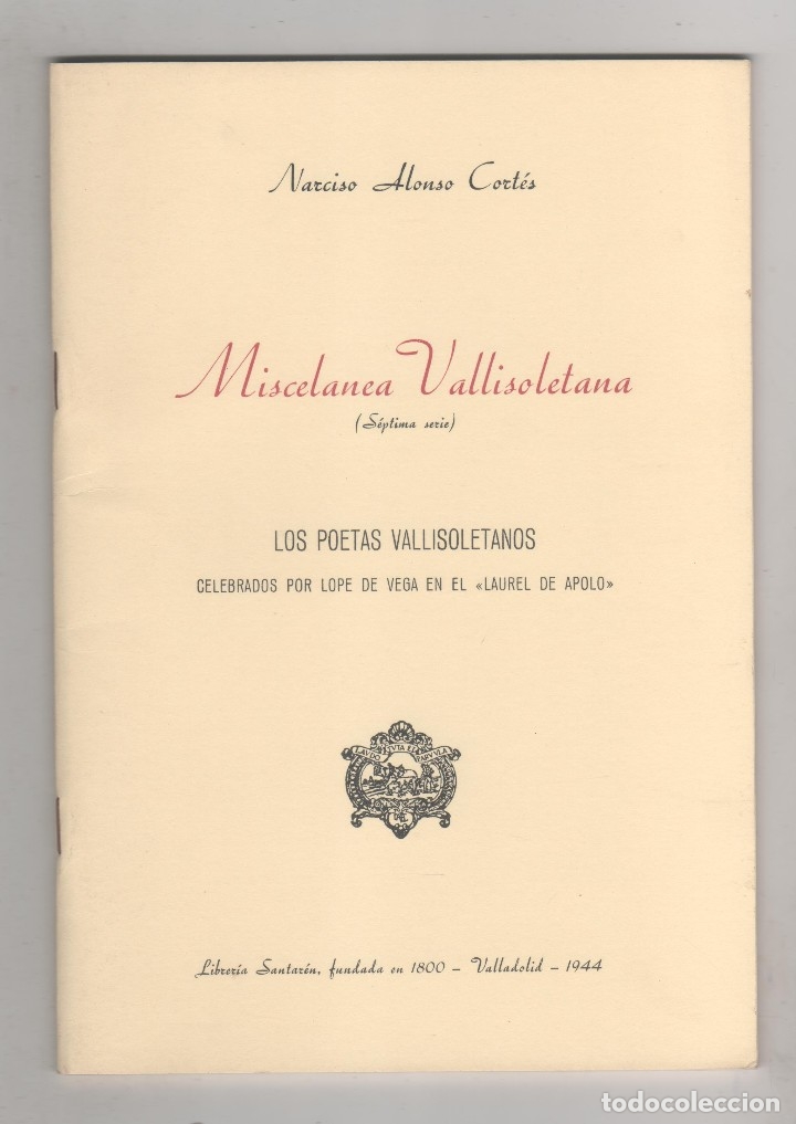 Libros: Miscelanea Vallisoletana. (S&eacute;ptima serie). - ALONSO CORT&Eacute;S, Narciso: - Foto 1