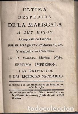 Libros: Ultima despedida de la mariscala a sus hijos - MARQUES CARACCIOLO - Foto 1