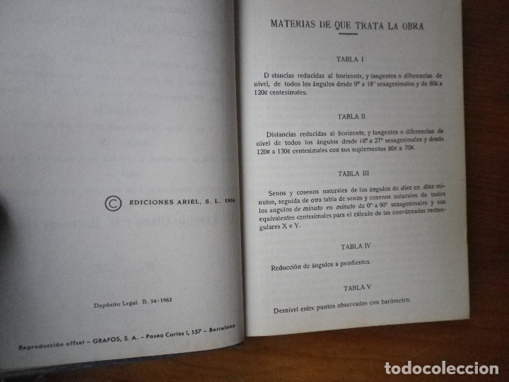 Libros: TABLAS TAQUIMETRICAS EDICIONES ARIEL 1962 - Foto 4