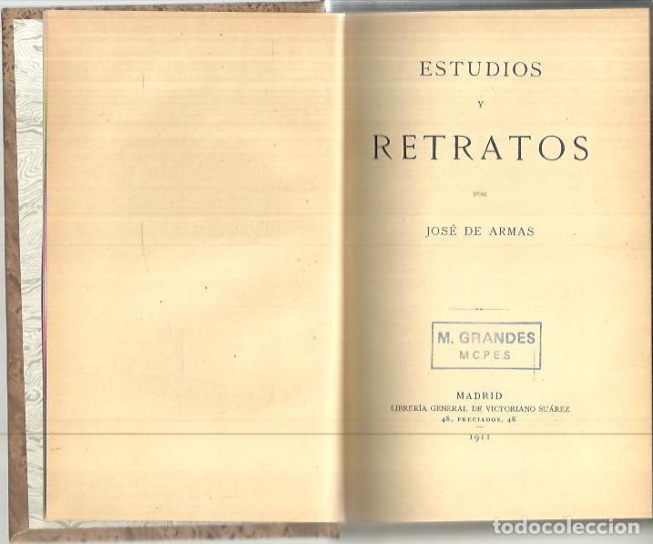 Libros: ESTUDIOS Y RETRATOS. - ARMAS, Jos&eacute; de. - Foto 1