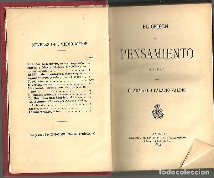 Libros: EL ORIGEN DEL PENSAMIENTO. - PALACIO VALDES, Armando. - Foto 1