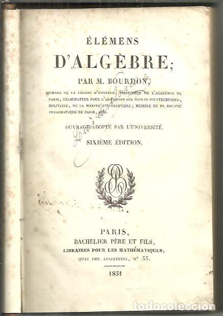 Libros: ELEMENS DALGEBRE. - BOURDON, M. - Foto 1
