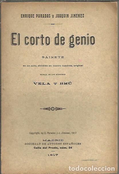 Libros: EL CORTO DE GENIO. - PARADAS, Enrique. JIMENEZ, Joaqu&iacute;n. - Foto 1