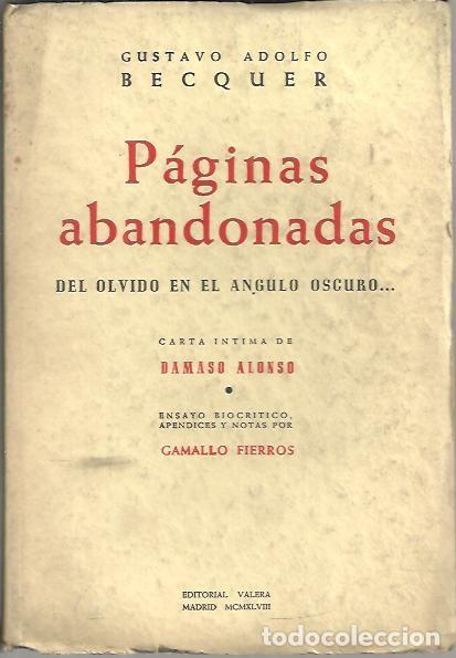 Libros: PAGINAS ABANDONADAS. DEL OLVIDO EN EL ANGULO ESCURO� - BECQUER, Gustavo Adolfo. - Foto 1