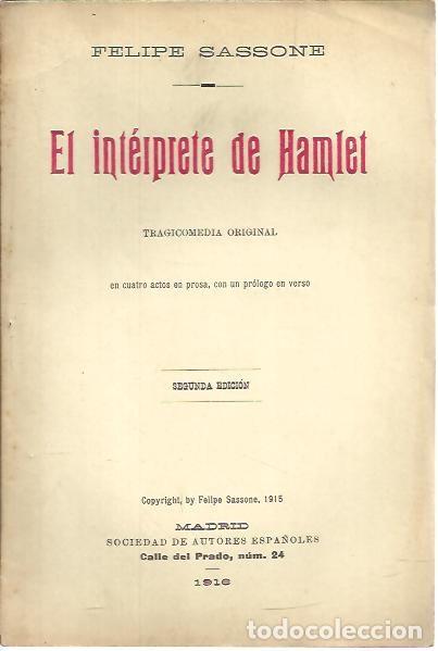 Libros: EL INTERPRETE DE HAMLET. - SASSONE, Felipe. - Foto 1