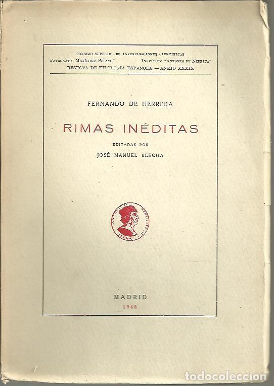 Libros: RIMAS INEDITAS. - HERRERA, Fernando de. - Foto 1