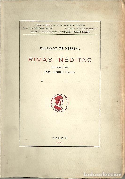 Libros: RIMAS INEDITAS. - HERRERA, Fernando de. - Foto 1