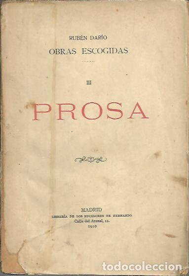 Libros: OBRAS ESCOGIDAS. III. PROSA. - DARIO, Rub&eacute;n. - Foto 1
