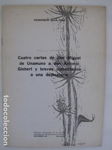 Libros: Cuatro cartas de D. Miguel de Unamuno a D. Antonio Gisbert. 1.958