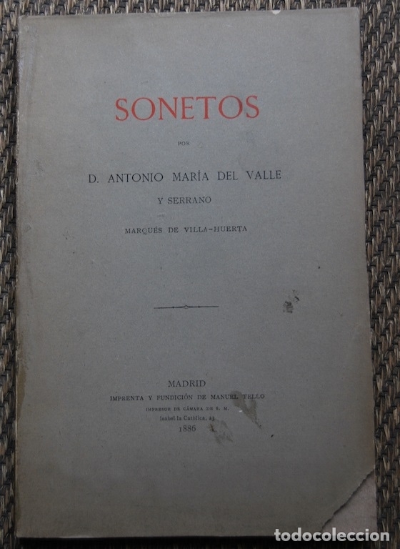 Libros: SONETOS - VALLE Y SERRANO, Antonio Mar&iacute;a del - Foto 1