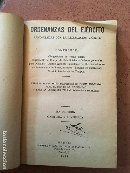 Libros: Ordenanzas del ejercito. 1944 - Foto 2
