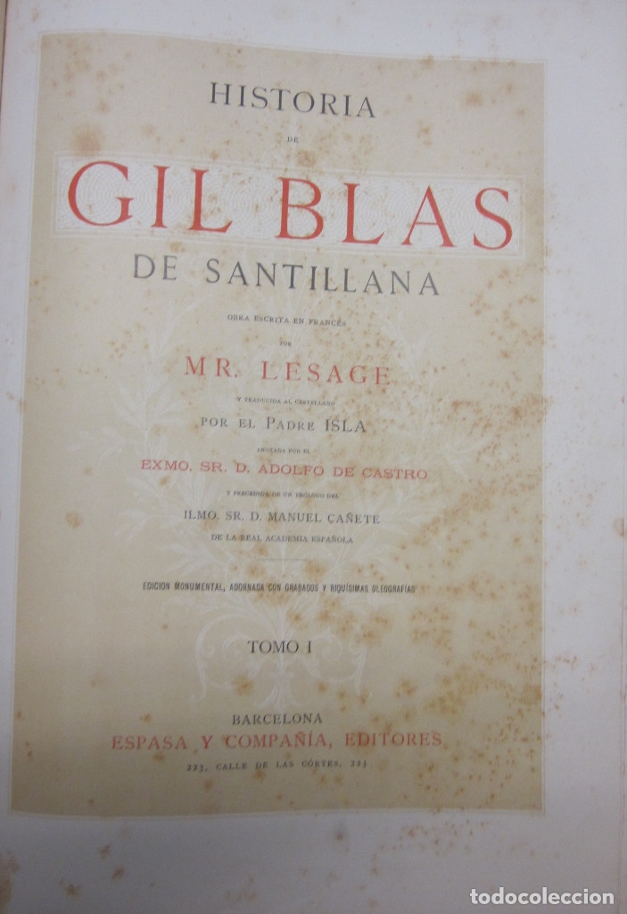 Libros: Historia de Gil Blas de Santillana. 2 tomos - LESAGE, MR - Foto 5