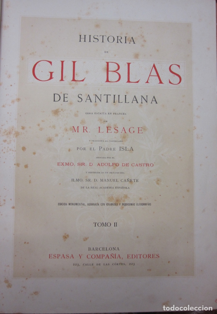 Libros: Historia de Gil Blas de Santillana. 2 tomos - LESAGE, MR - Foto 6
