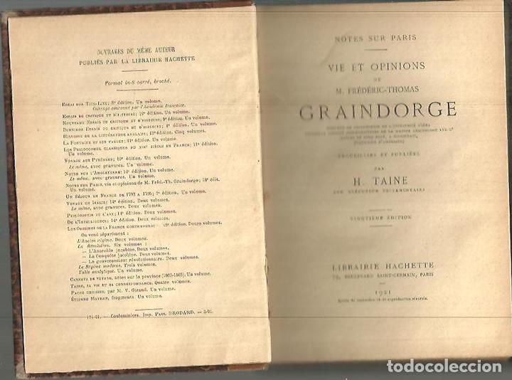 Libros: VIE ET OPINIONS DE M. FREDERIC THOMAS GRAINDORGE. - TAINE, H. - Foto 1