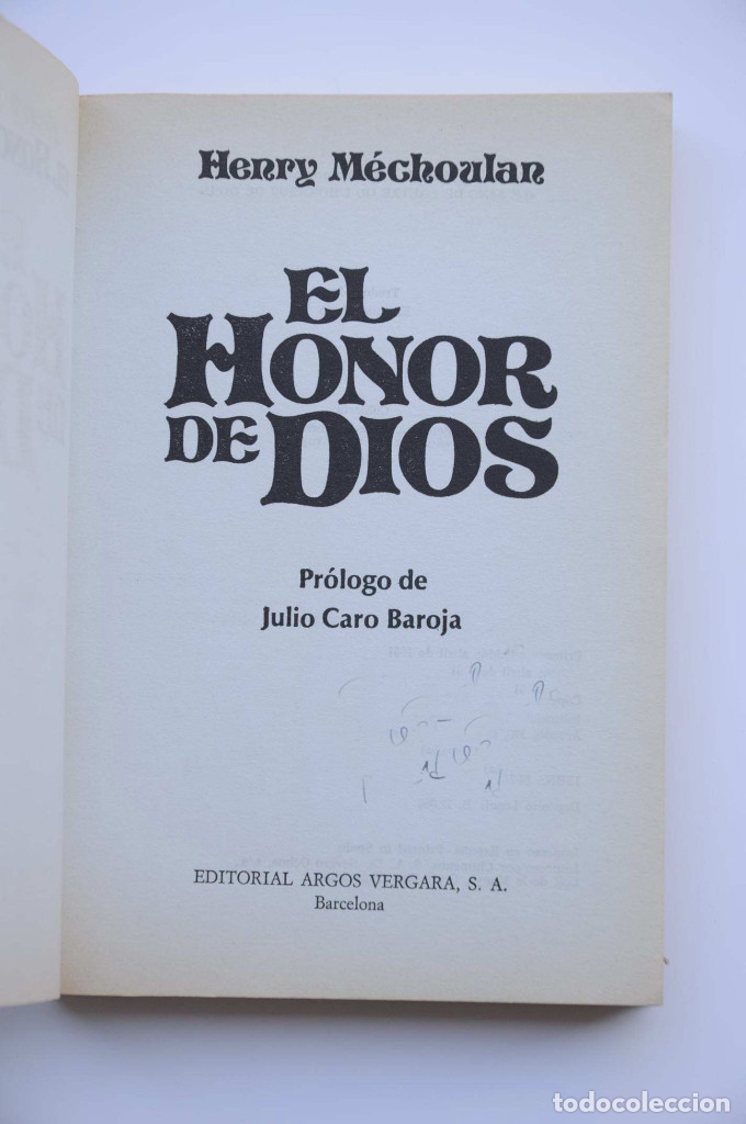 Libros: El honor de Dios - M&Eacute;CHOULAN, Henry - Foto 2
