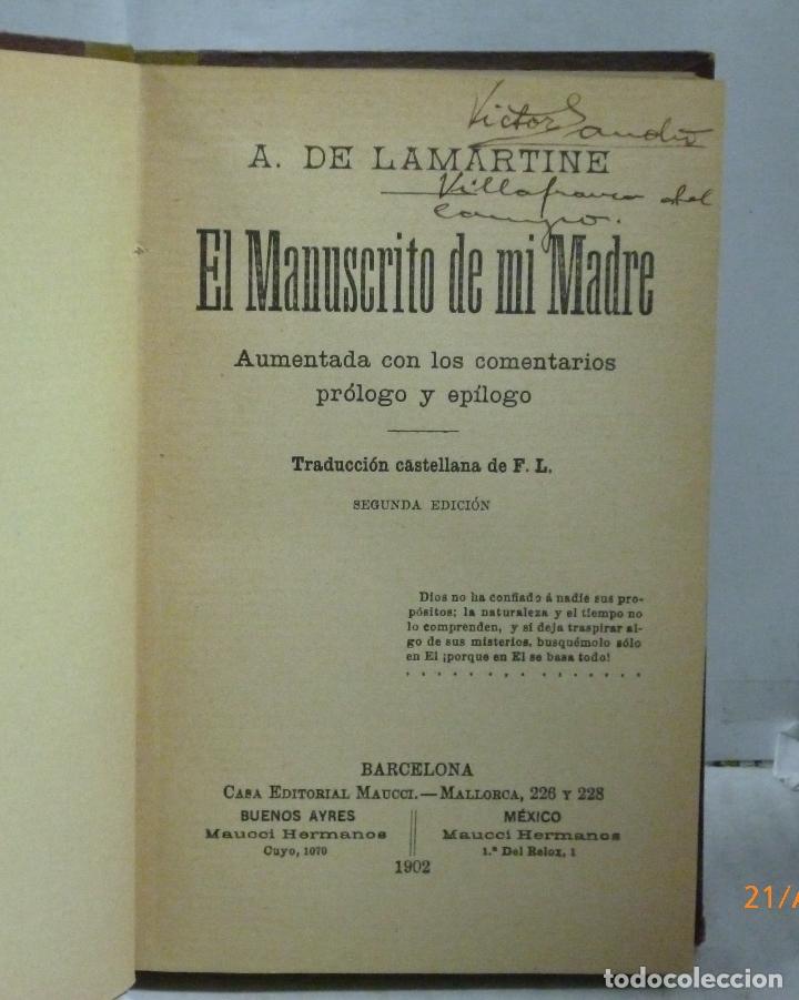 Libros: EL MANUSCRITO DE MI MADRE - Lamartine, A. de la - Foto 2