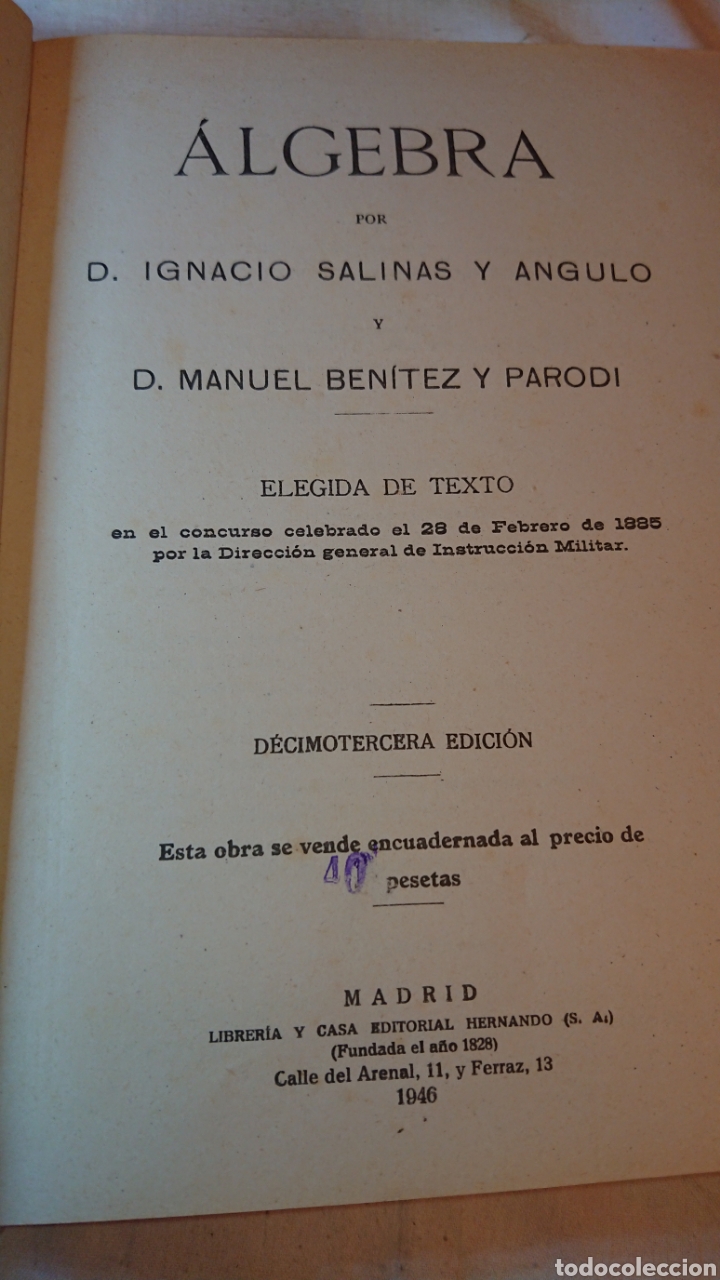 Libros: Algebra, por Ignacio Salinas y Ben&iacute;tez, 1946 - Foto 3