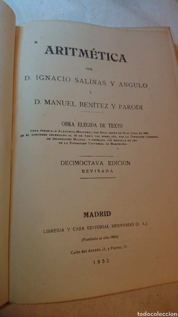 Libros: Aritmetica, por Ignacio Salinas y Ben&iacute;tez, 1952 - Foto 2
