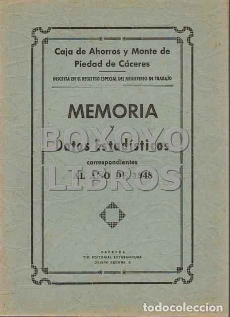 Libros: CAJA DE AHORROS Y MONTE DE PIEDAD DE CACERES. Memoria y datos estad&iacute;sticos correspondientes al a&ntilde;o 1