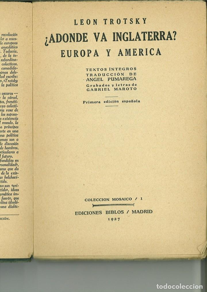 Libros: &iquest;ADONDE VA INGLATERRA? EUROPA Y AM&Eacute;RICA. Le&oacute;n Trotsky - Foto 2