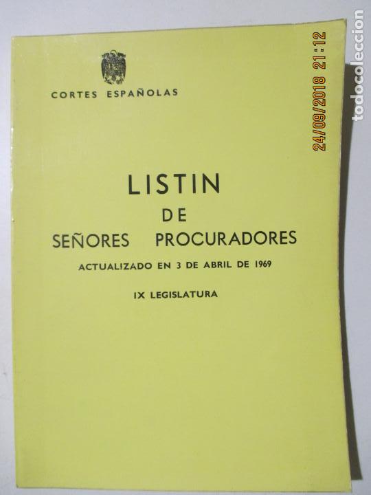 Libros: CORTES ESPA&Ntilde;OLAS. LIST&Iacute;N DE SE&Ntilde;ORES PROCURADORES. 3 DE ABRIL DE 1969. IX LEGISLATURA