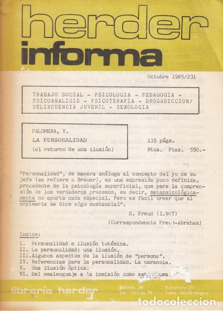 Libros: HERDER INFORMA. OCTUBRE 1985/231 - VARIOS - Foto 1