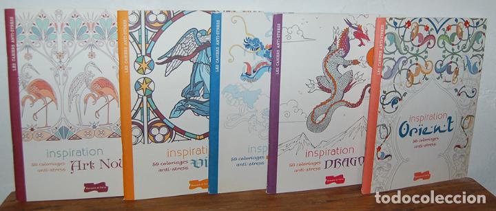 Libros: 5 CAHIERS ANTI STRESS. INSPIRATION ORIENT, DRAGONS, TATTOOS, VITRAUX Y ART NOUVEAU. 50 COLORIAGES an