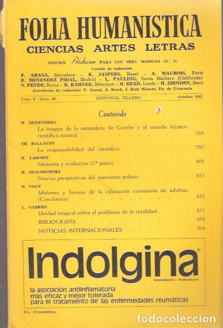 Libros: Folia Human&iacute;stica. Tomo V, N&ordm; 58, Octubre - VV. AA. - Foto 1