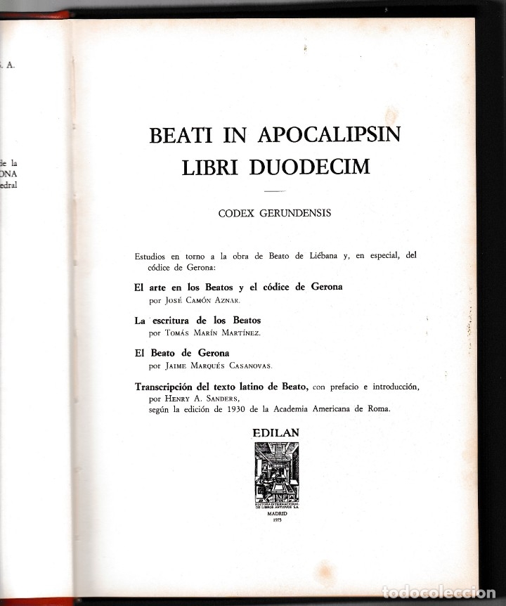 Libros: BEATI IN APOCALIPSIN - LIBRI DUODECIM - CODEX GERUNDENSIS - EDITORIAL EDILAN 1975 - Foto 3