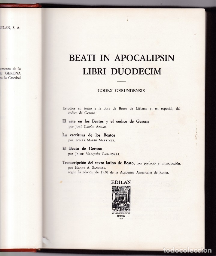 Libros: BEATI IN APOCALIPSIN - LIBRI DUODECIM - CODEX GERUNDENSIS - EDITORIAL EDILAN 1975 - Foto 3
