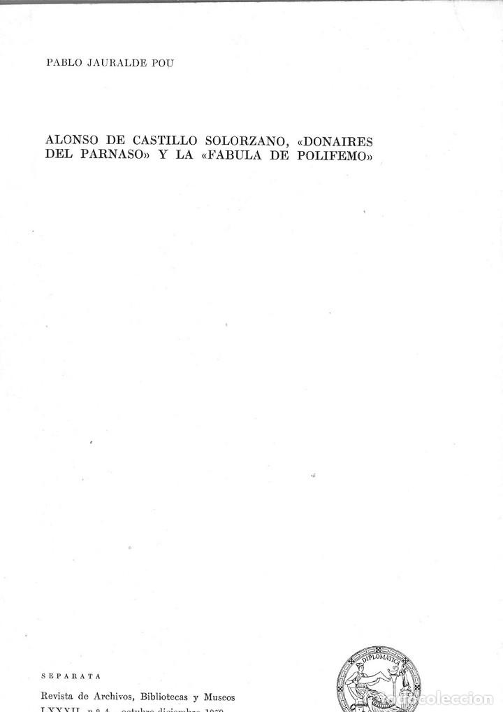 Livres: ALONSO DE CASTILLO SOLORZANO, DONAIRES DEL PARNASO Y LA F&Aacute;BULA DE POLIFEMO. Pablo Juaralde Pou