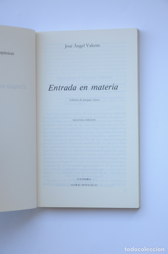 Libros: Entrada en materia - VALENTE, Jos&eacute; &Aacute;ngel - Foto 2