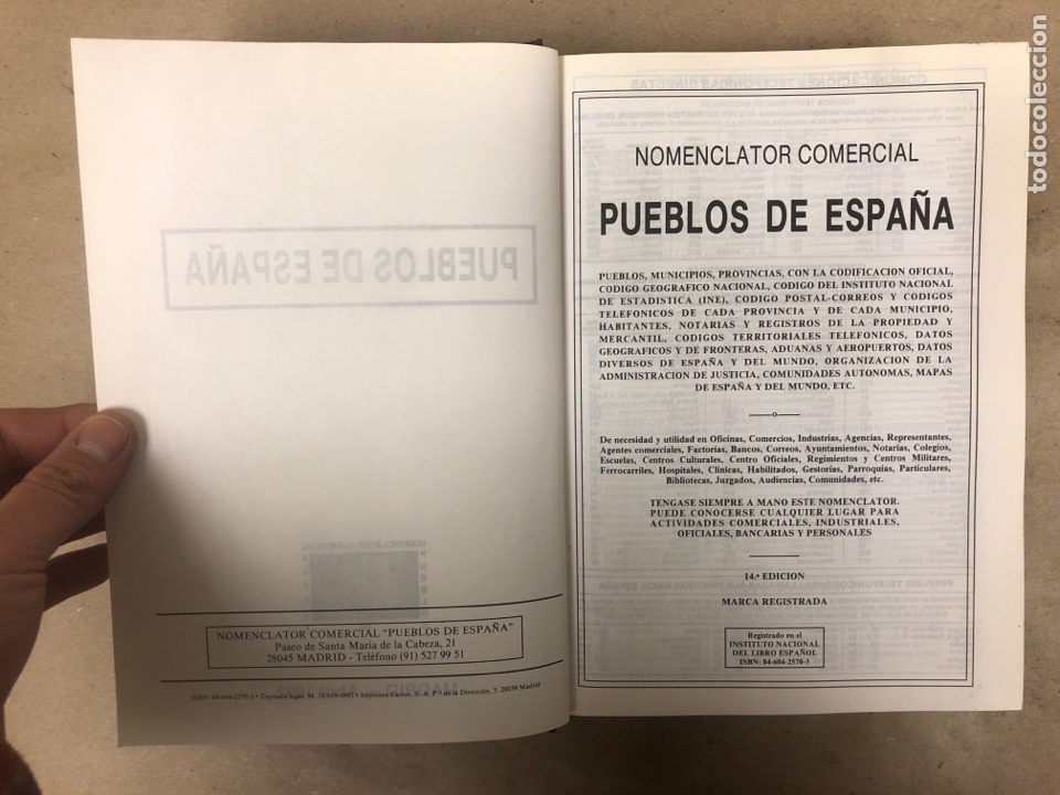 Libros: PUEBLOS DE ESPA&Ntilde;A. NOMENCLATOR COMERCIAL. 1992. - Foto 3