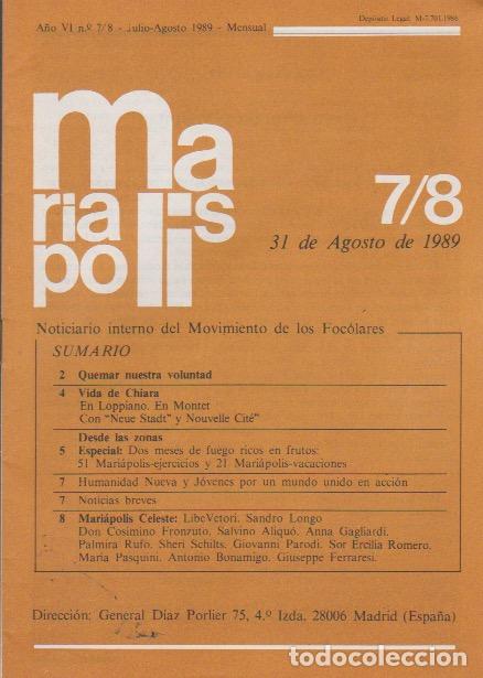 Livros em segunda m&atilde;o: Mariapolis. Noticiario del Movimiento de los Focolares. 7/8 Agosto de 1989